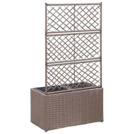 vidaXL Trellis Raised Bed with 2 Pots 22.8"x11.8"x42.1" Poly Rattan Brown, 46937
