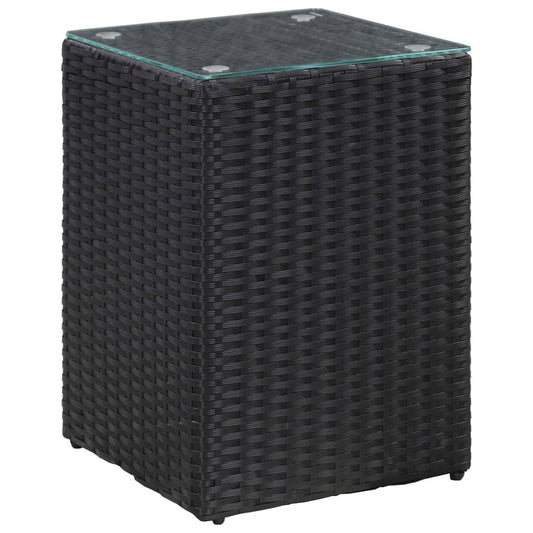 vidaXL Side Table with Glass Top Black 13.8"x13.8"x20.5" Poly Rattan, 46982