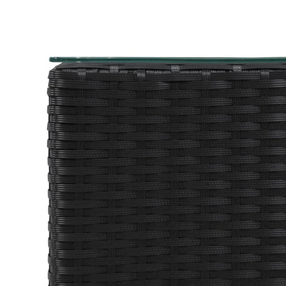 vidaXL Side Table with Glass Top Black 13.8"x13.8"x20.5" Poly Rattan, 46982