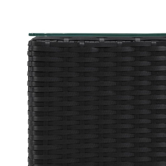 vidaXL Side Table with Glass Top Black 13.8"x13.8"x20.5" Poly Rattan, 46982