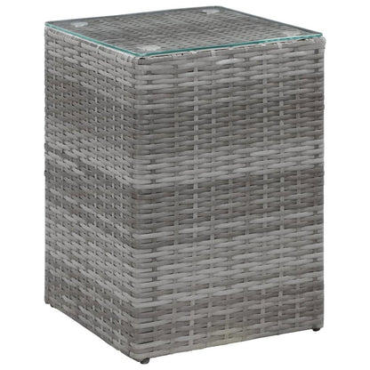 vidaXL Side Table with Glass Top Gray 13.8"x13.8"x20.5" Poly Rattan, 46983