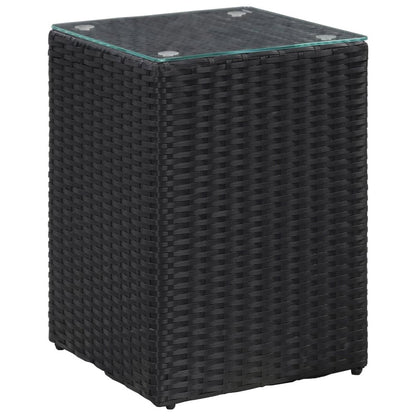 vidaXL Side Tables 3 pcs with Glass Top Black Poly Rattan, 46984