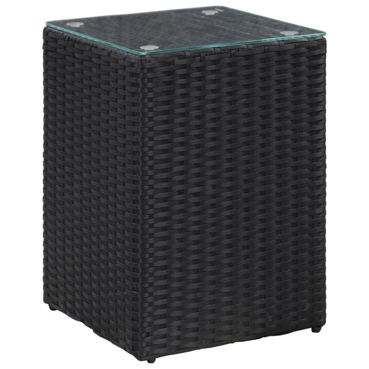 vidaXL Side Tables 3 pcs with Glass Top Black Poly Rattan, 46984