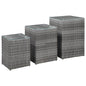 vidaXL Side Tables 3 pcs with Glass Top Gray Poly Rattan, 46985