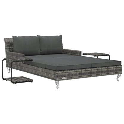 Sun Lounger Grey Rattan and Dark Grey Cushion