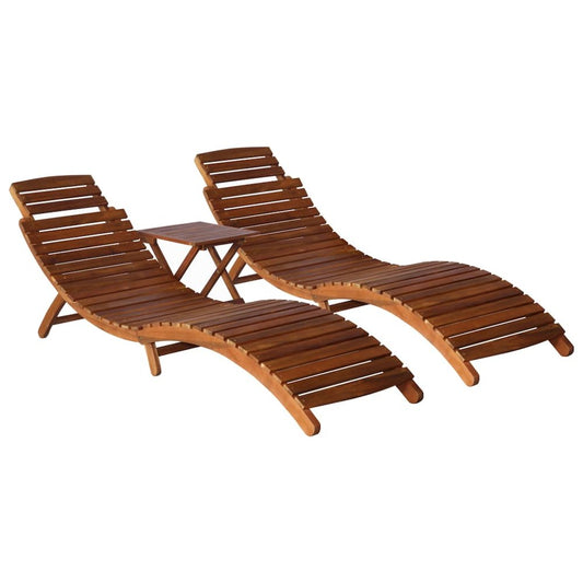 Sunlounger With Table Natural Acacia Solid Acacia Wood Standard
