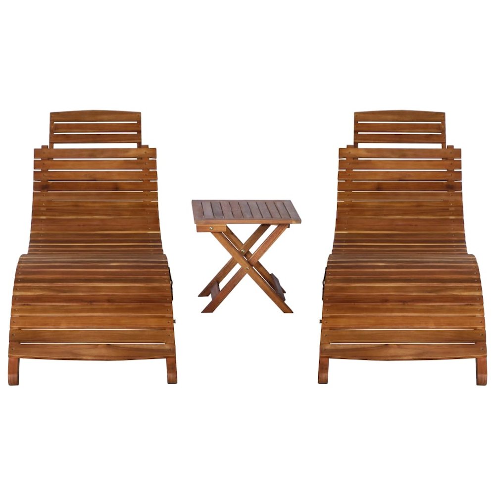 Sunlounger With Table Natural Acacia Solid Acacia Wood Standard