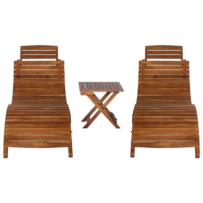 Sunlounger With Table Natural Acacia Solid Acacia Wood Standard
