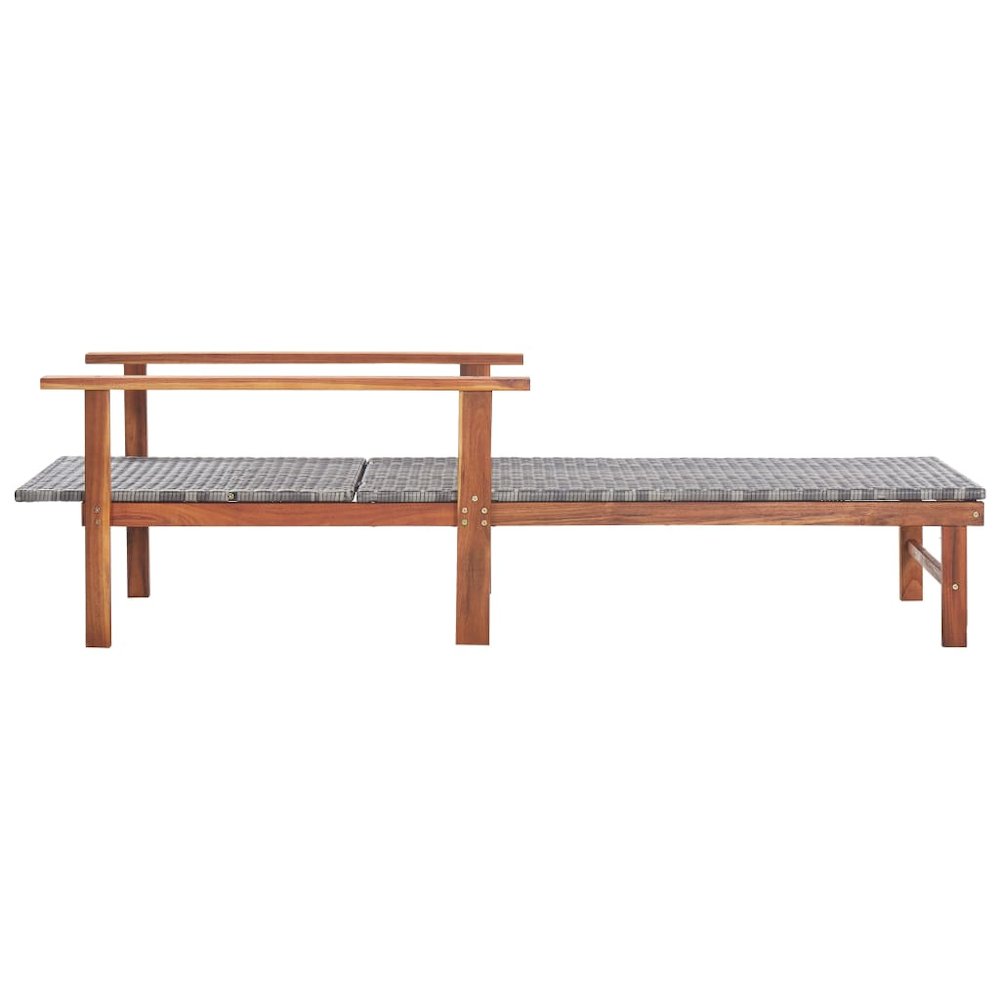 Sunlounger Grey Poly Rattan, Solid Acacia Wood Standard
