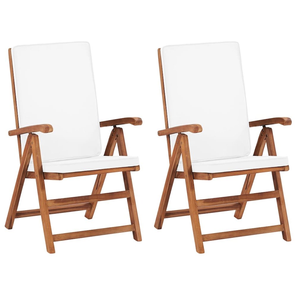 Garden Chair Set of 2 Cream Teak Wood Medium Foldable