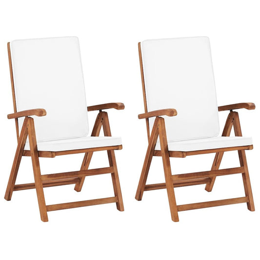 Garden Chair Set of 2 Cream Teak Wood Medium Foldable