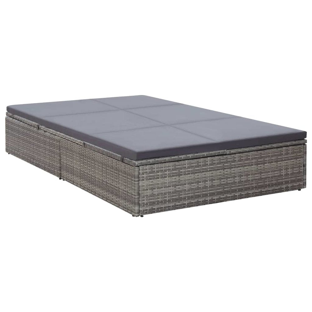 Sun Lounger Grey PE rattan Double Adjustable Headrests
