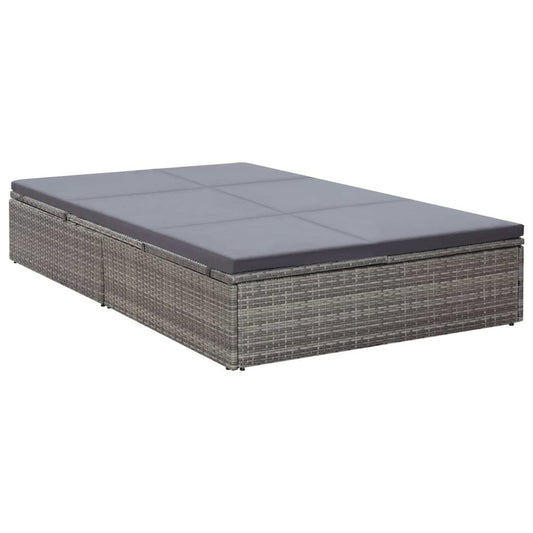 Sun Lounger Grey PE rattan Double Adjustable Headrests