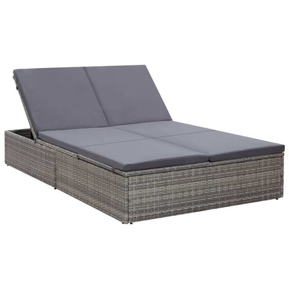 Sun Lounger Grey PE rattan Double Adjustable Headrests