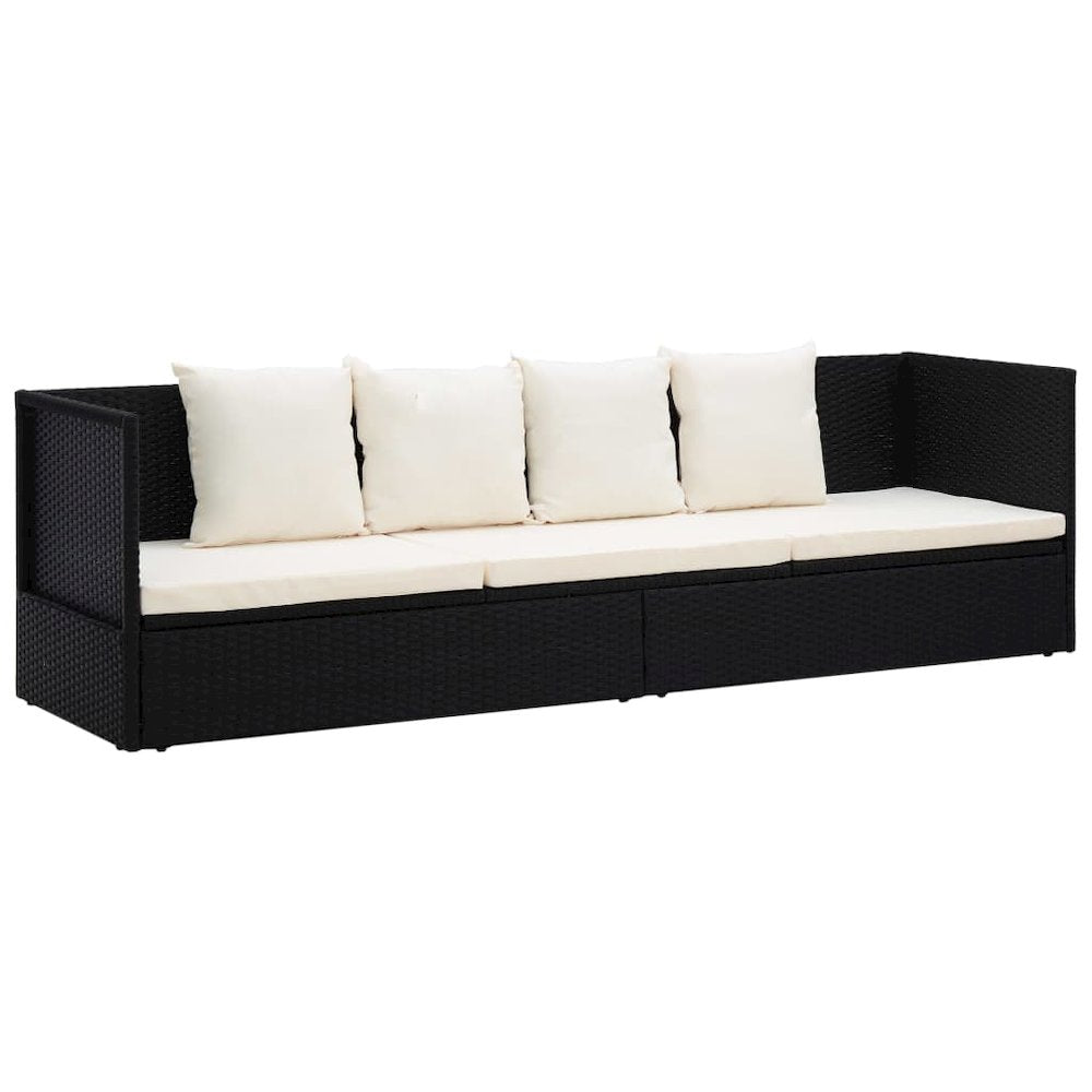 Garden Bed Black, Cream White PE Rattan, Powder-Coated Steel