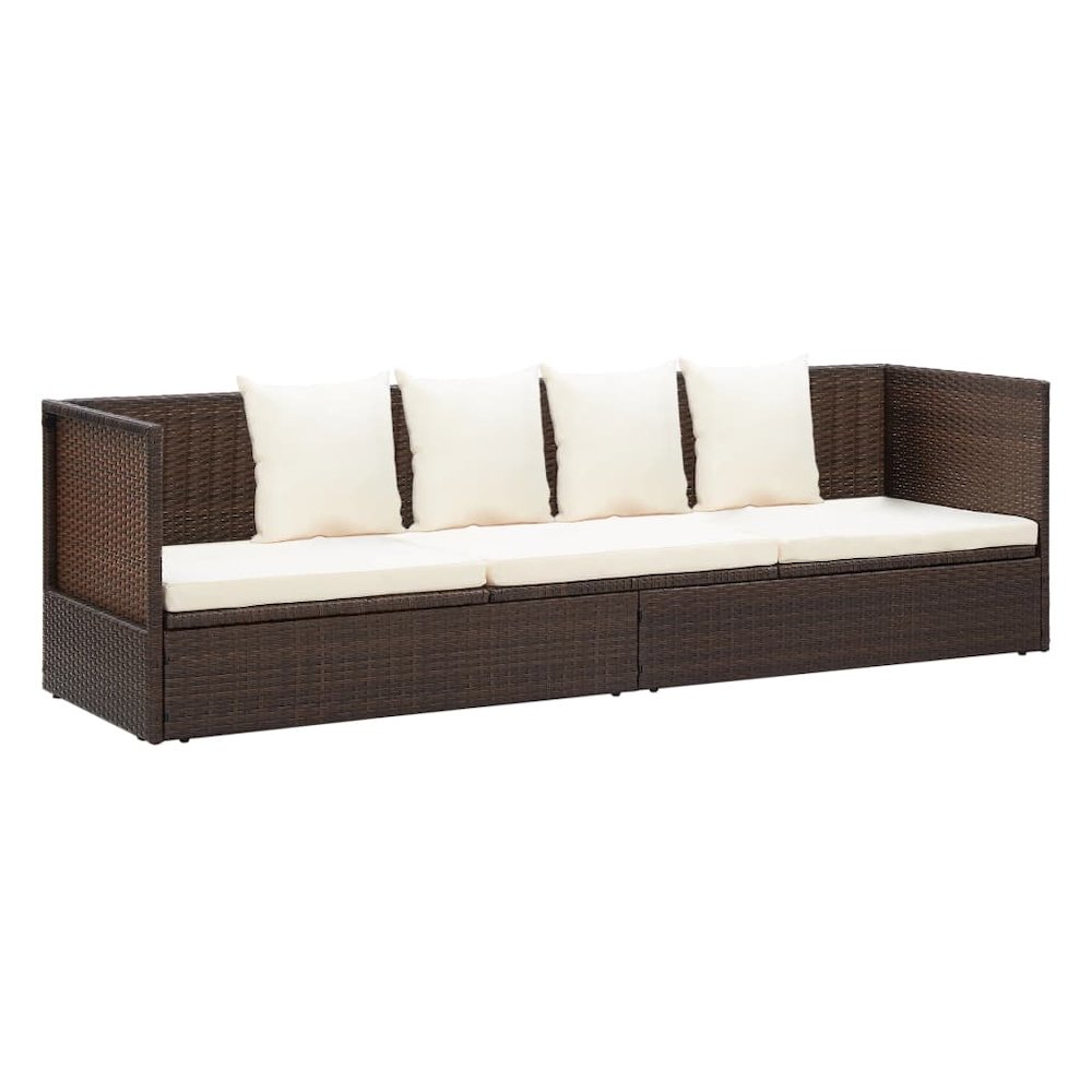 Garden Bed Brown PE rattan Foldable Cushioned Sun Lounger