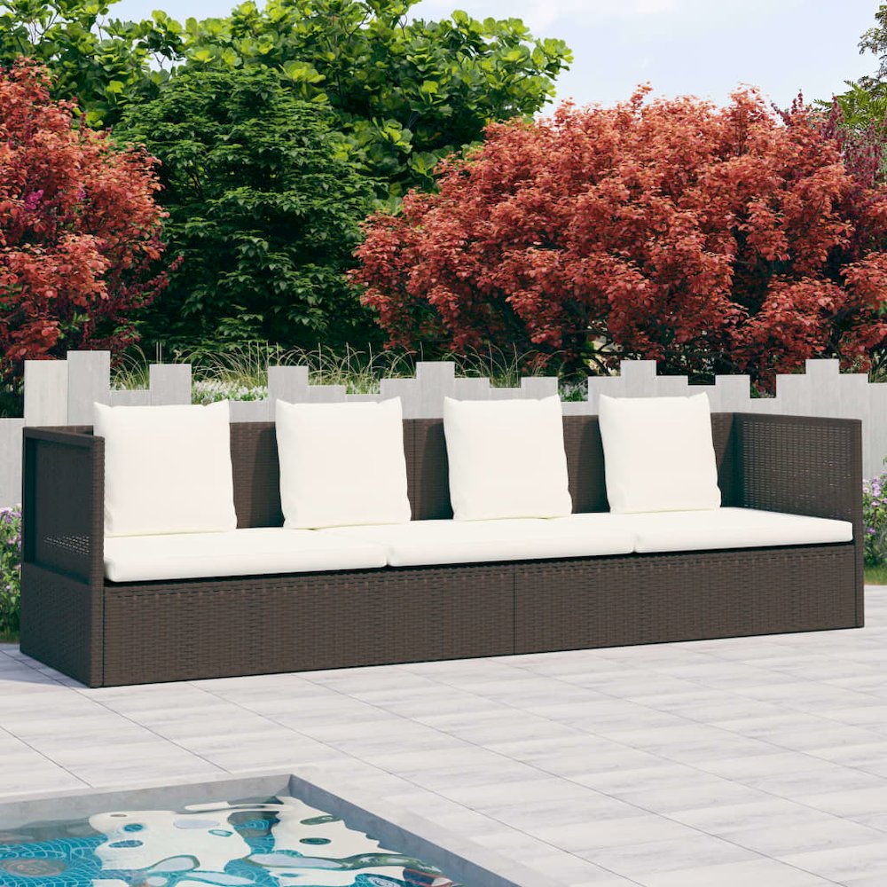 Garden Bed Brown PE rattan Foldable Cushioned Sun Lounger