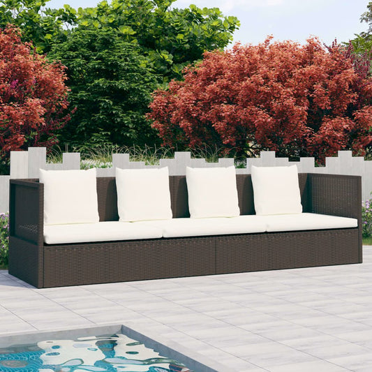 Garden Bed Brown PE rattan Foldable Cushioned Sun Lounger
