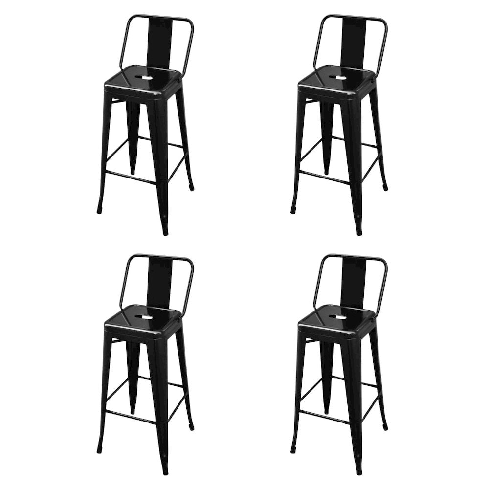 Bar Stool Set of 4 Black Steel Standard Footrest Modern