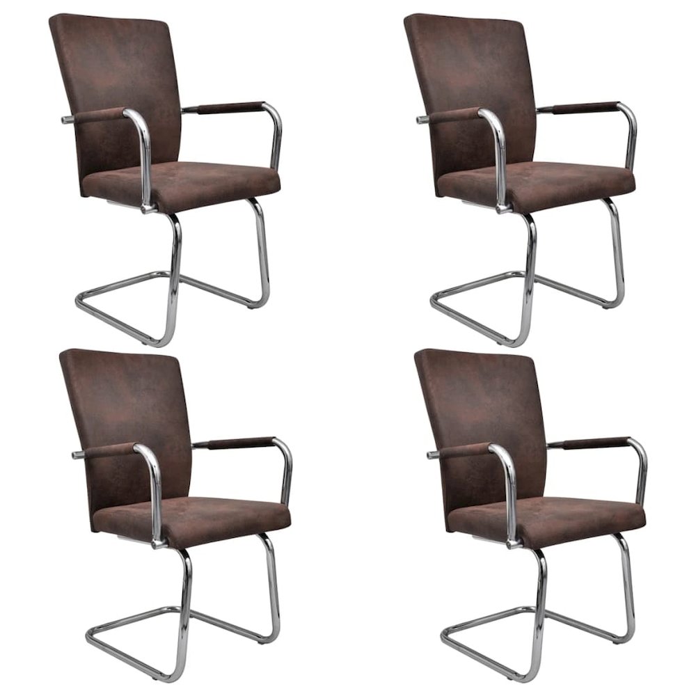Dining Chair Set of 4 Brown Faux suede leather, Powder-coated iron