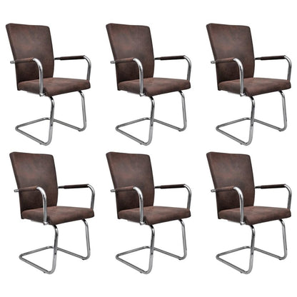 Dining Chair Set of 6 Brown Faux suede leather Standard