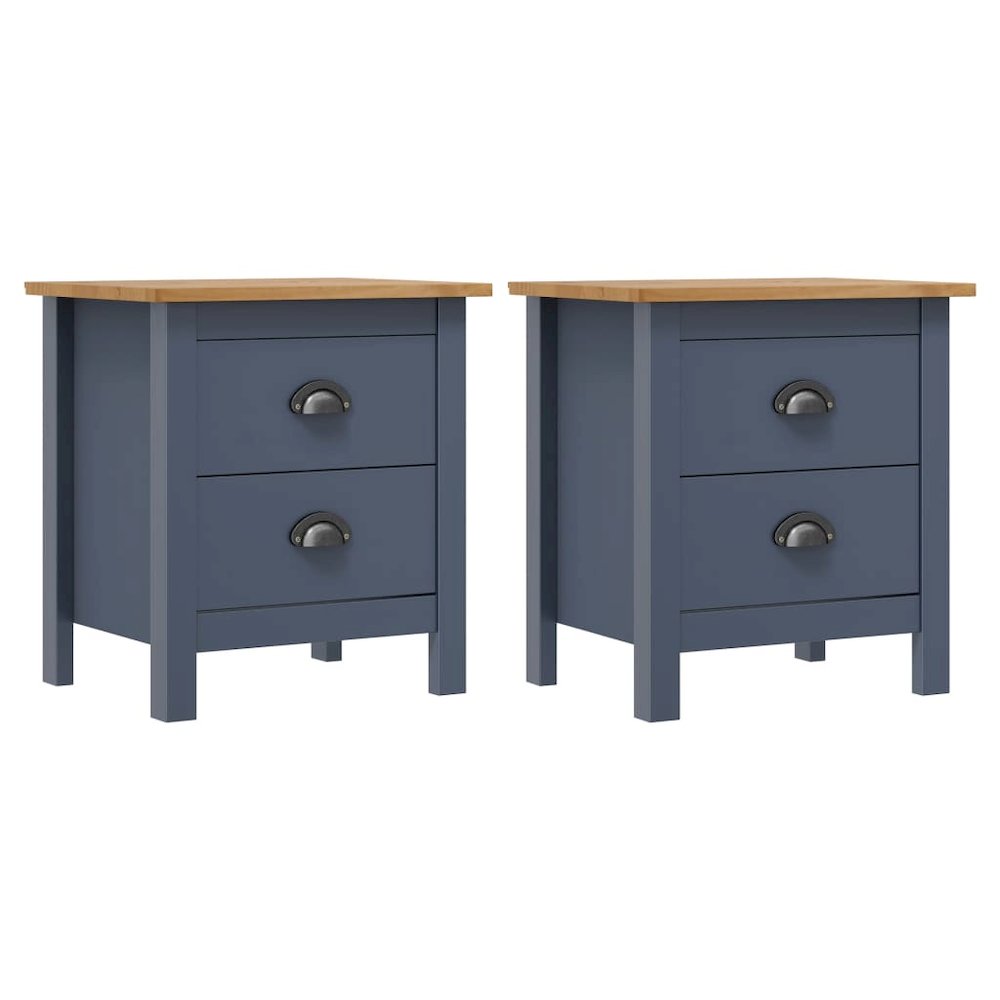Bedside Cabinet Set of 2 Grey and Honey Brown Solid Pine Wood