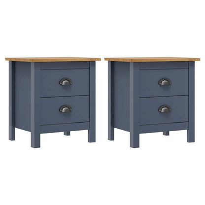 Bedside Cabinet Set of 2 Grey and Honey Brown Solid Pine Wood