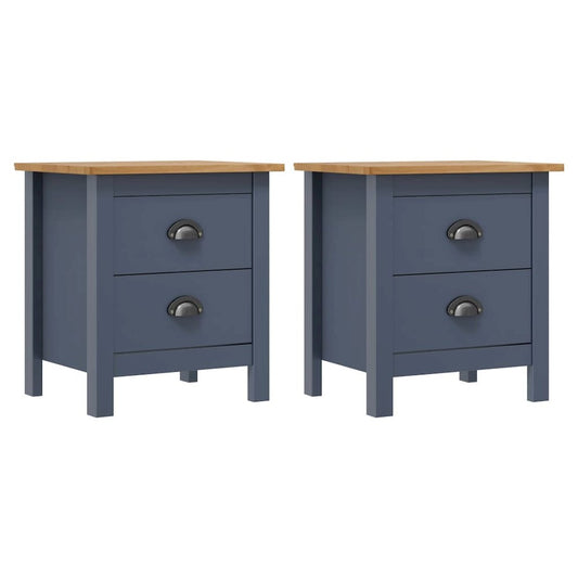 Bedside Cabinet Set of 2 Grey and Honey Brown Solid Pine Wood