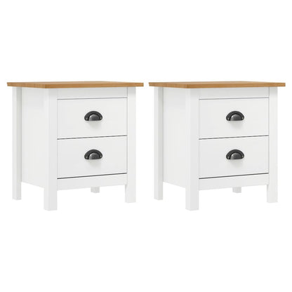 Bedside Cabinet Set of 2 White and Honey Brown Solid Pine Wood