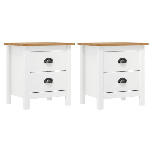 Bedside Cabinet Set of 2 White and Honey Brown Solid Pine Wood
