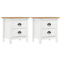 Bedside Cabinet Set of 2 White and Honey Brown Solid Pine Wood