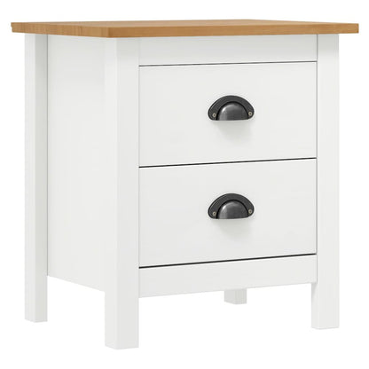 Bedside Cabinet Set of 2 White and Honey Brown Solid Pine Wood