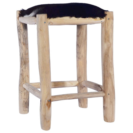 vidaXL Bar Stool Real Goat Leather and Solid Teak Wood, 288810
