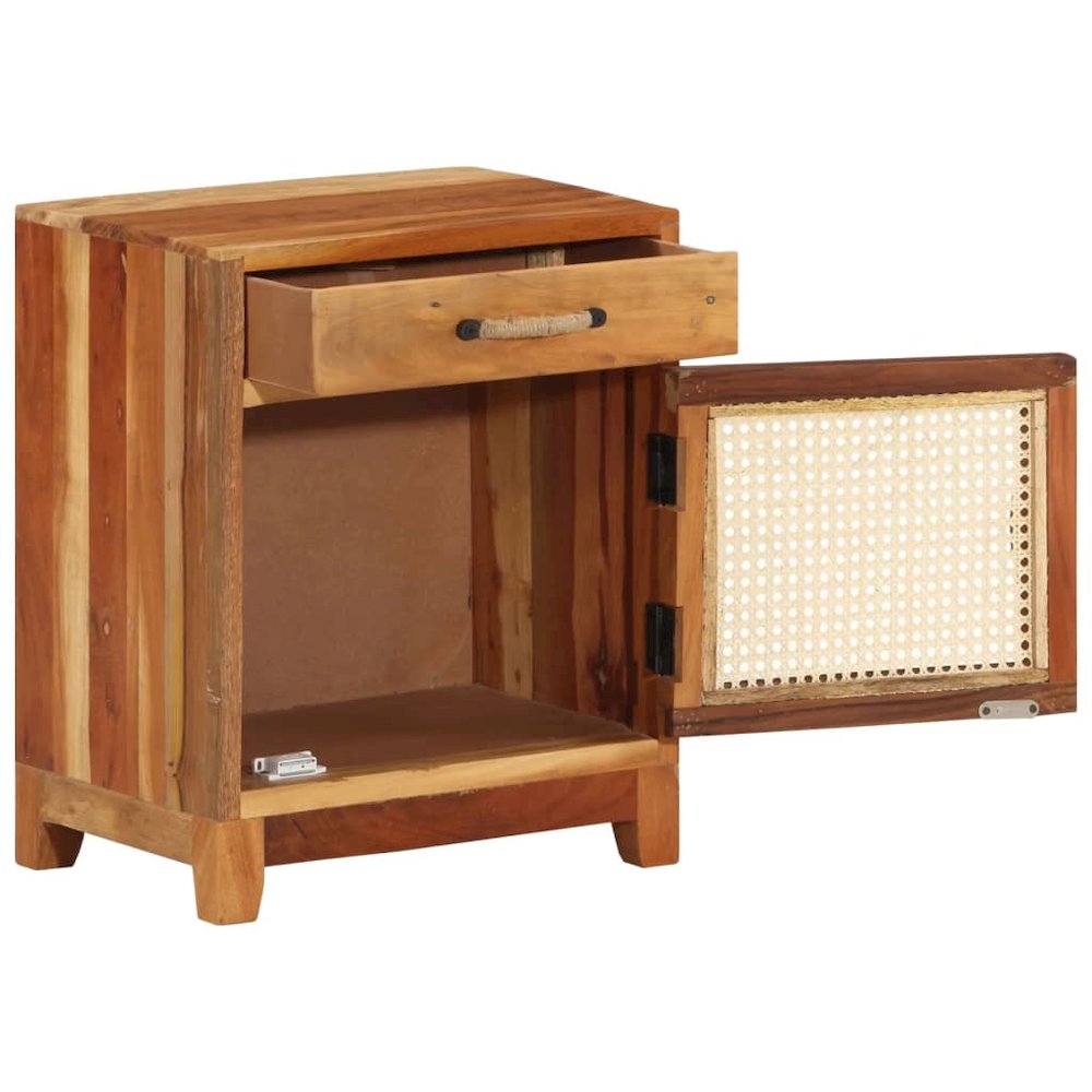 Bedside Cabinet Multicolor Solid reclaimed wood, natural cane, MDF