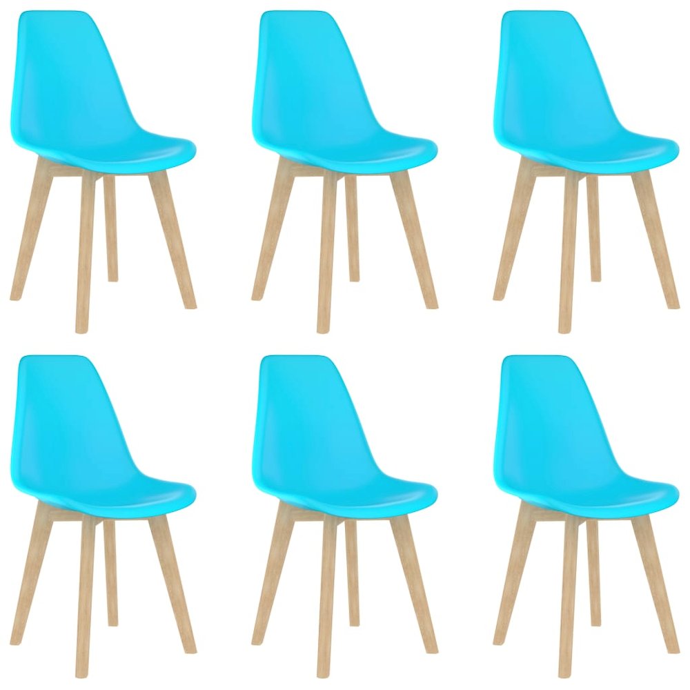 Dining Chair Set of 6 Blue Polypropylene, Beechwood Ergonomic