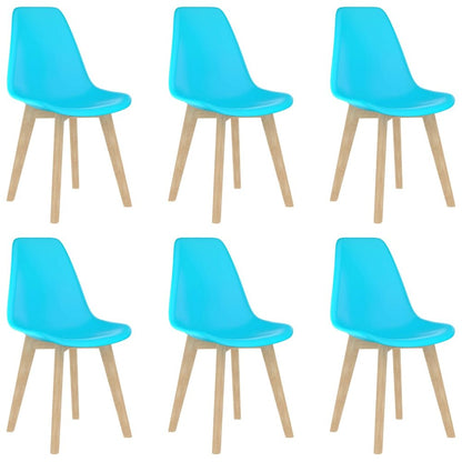 Dining Chair Set of 6 Blue Polypropylene, Beechwood Ergonomic