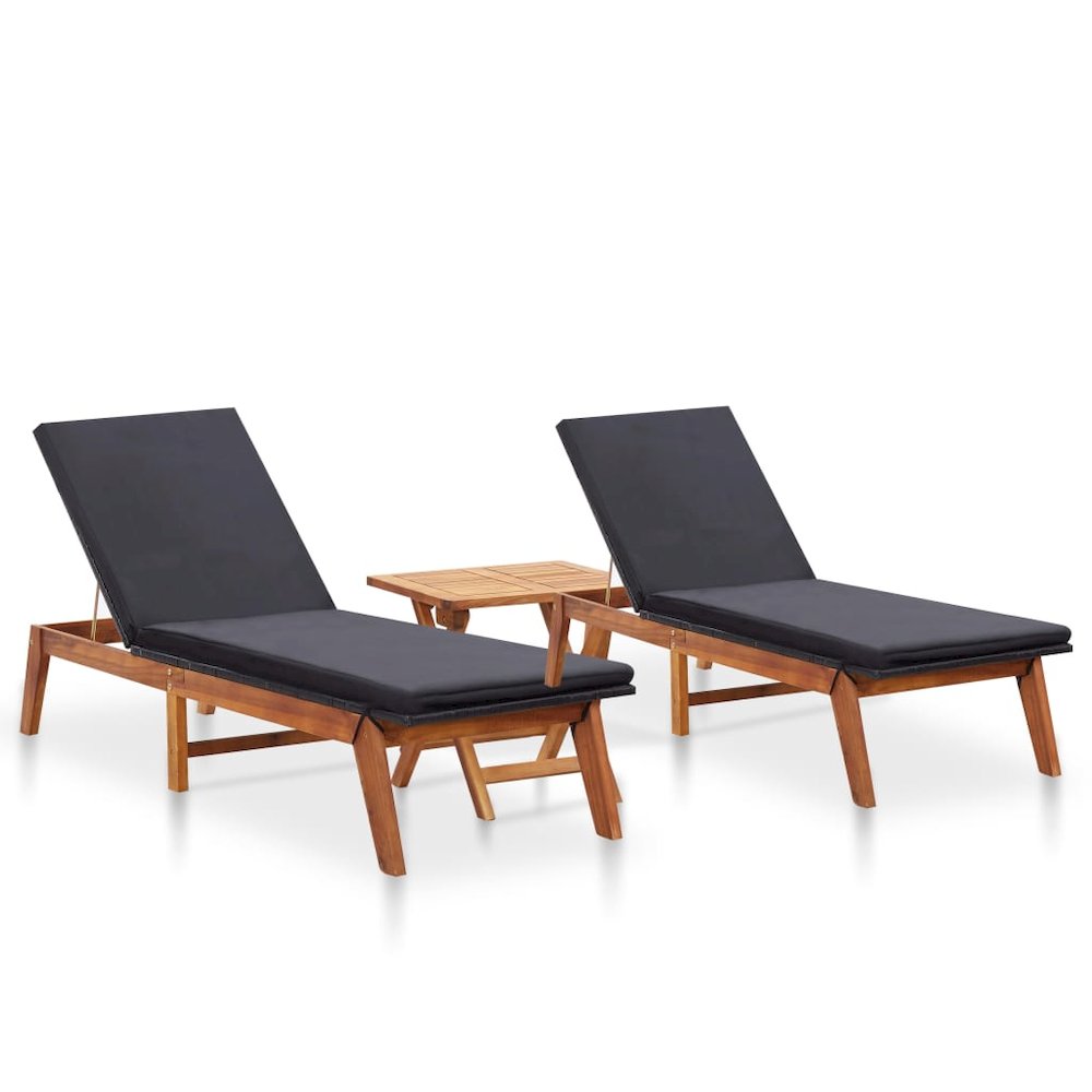 Sunlounger Black and natural wood