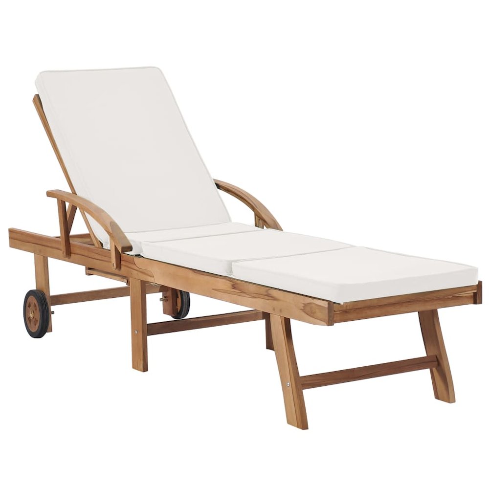Sunlounger Set of 2 Cream Solid Teak Wood Extra Long