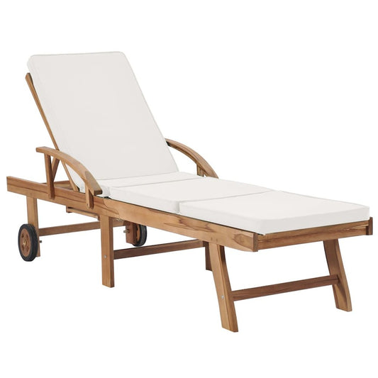 Sunlounger Set of 2 Cream Solid Teak Wood Extra Long