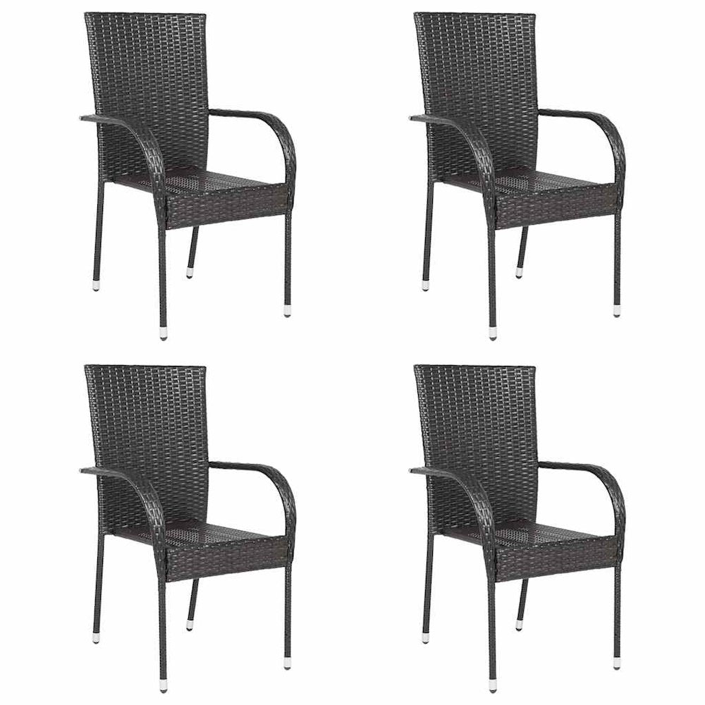 Dining Chair Set of 4 Brown PE rattan, powder-coated steel