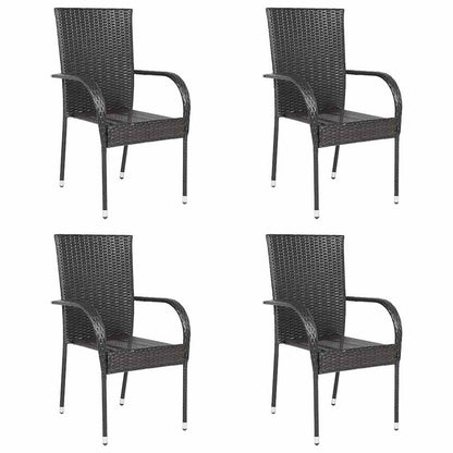 Dining Chair Set of 4 Brown PE rattan, powder-coated steel