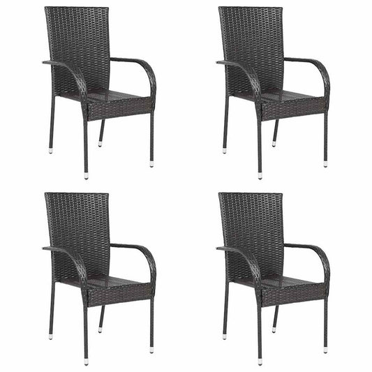 Dining Chair Set of 4 Brown PE rattan, powder-coated steel