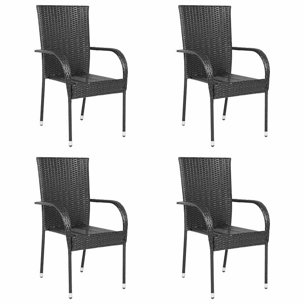 Dining Chair Set of 4 Black PE rattan, powder-coated steel