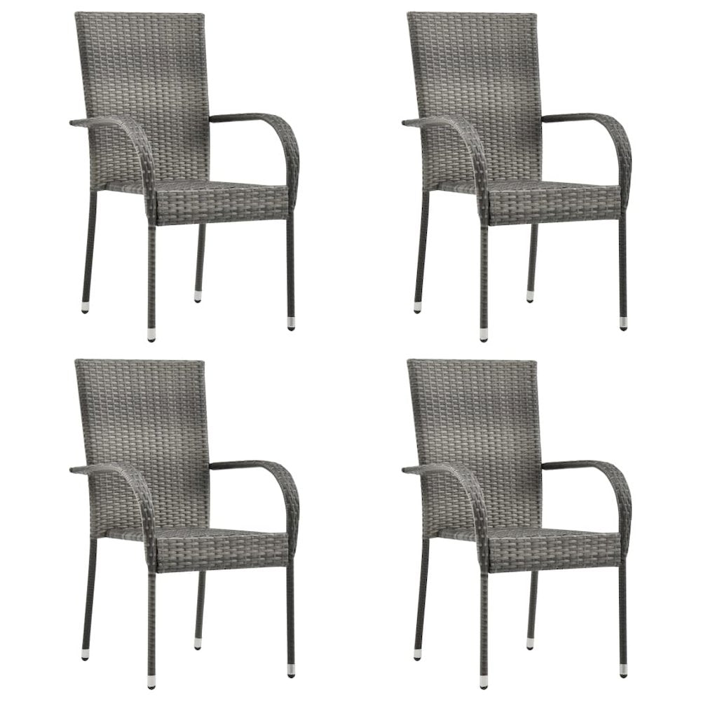 Dining Chair Set of 4 Grey PE rattan, powder-coated steel