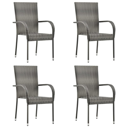 Dining Chair Set of 4 Grey PE rattan, powder-coated steel