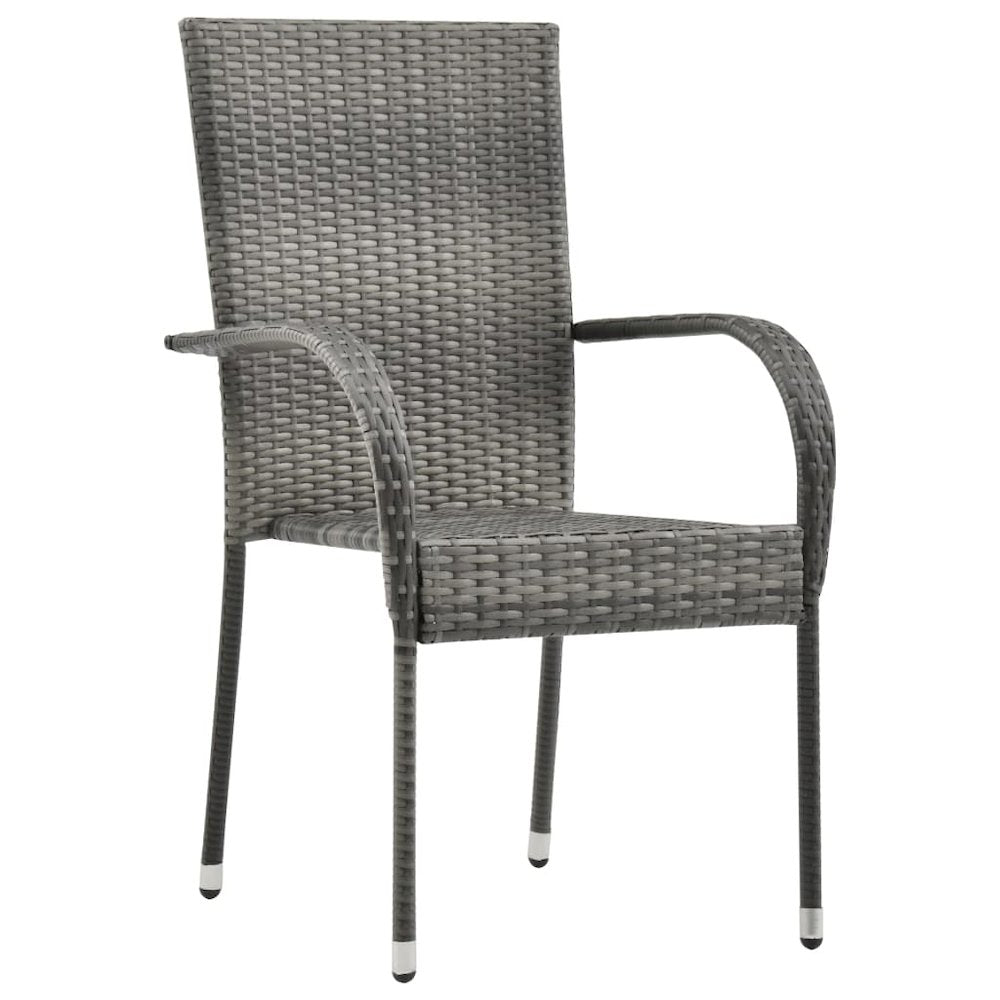 Dining Chair Set of 4 Grey PE rattan, powder-coated steel