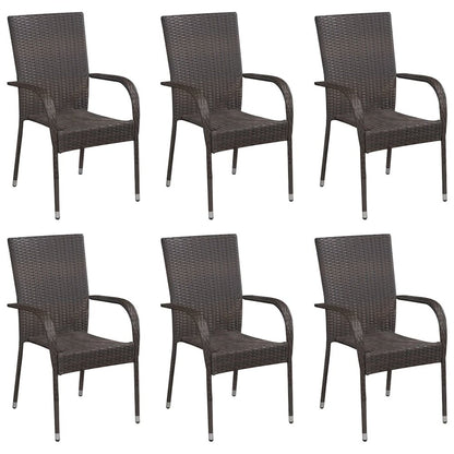 Dining Chair Set of 6 Brown PE Rattan, Powder-Coated Steel