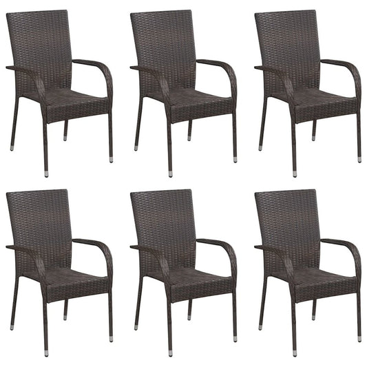 Dining Chair Set of 6 Brown PE Rattan, Powder-Coated Steel