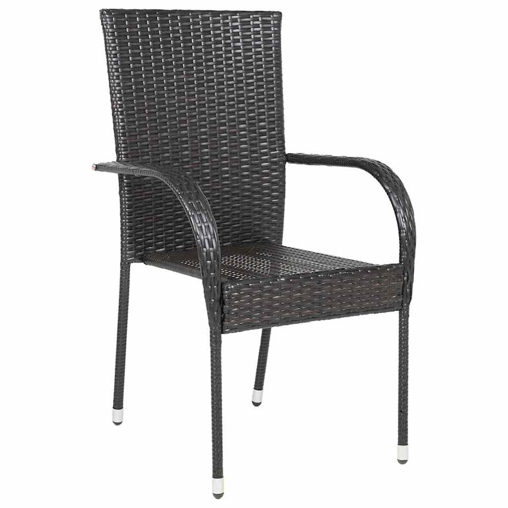 Dining Chair Set of 6 Brown PE Rattan, Powder-Coated Steel