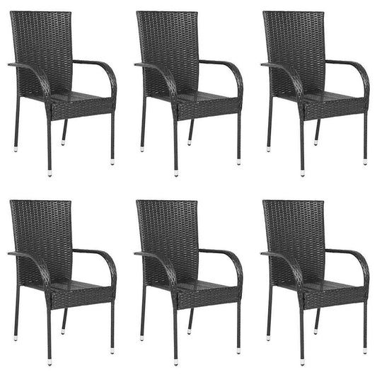 Dining Chair Set of 6 Black PE Rattan One Size Stackable